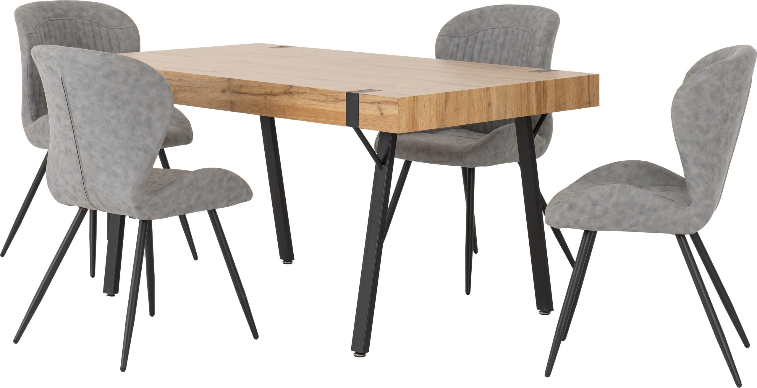 TREVISO & QUEBEC DINING SET (X4 CHAIRS) - LIGHT OAK EFFECT/GREY PU