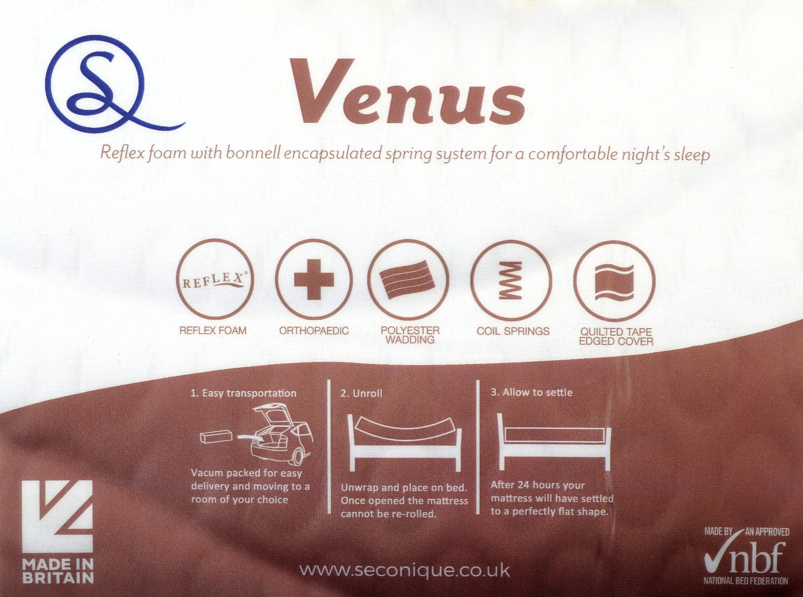 VENUS 4' (SMALL DOUBLE) MEMORY COOL ROLLED MATTRESS - WHITE FABRIC